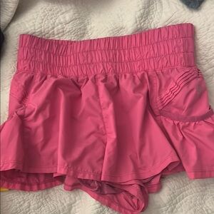 Pink Athletic Shorts with Skort Overlay and Elastic Waistband